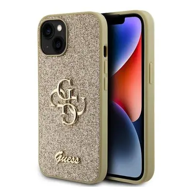 Guess PU Fixed Glitter 4G Metal Logo Zadní Kryt pro iPhone 13 Gold