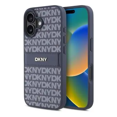 DKNY PU Leather Repeat Pattern Tonal Stripe Zadní Kryt pro iPhone 16 Blue