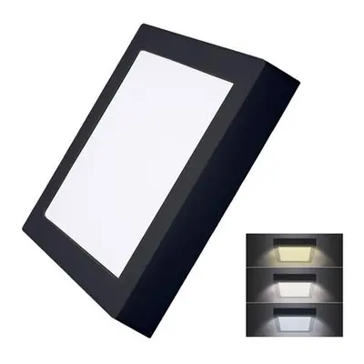 Solight WD173-B LED mini panel CCT, přisazený, 18W, 1530lm, 3000K, 4000K, 6000K, čtvercový, čern