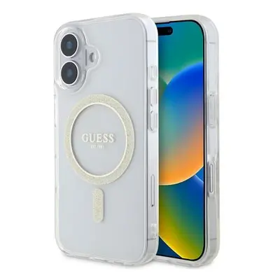 Guess IML Glitter Ring MagSafe Zadní Kryt pro iPhone 16 Plus Transparent