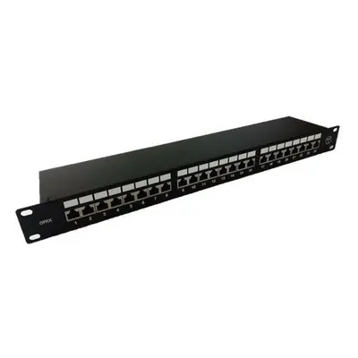 STP patch panel OPTIX Cat6, 24 port, 1U, black, Certifikován, 859558904035