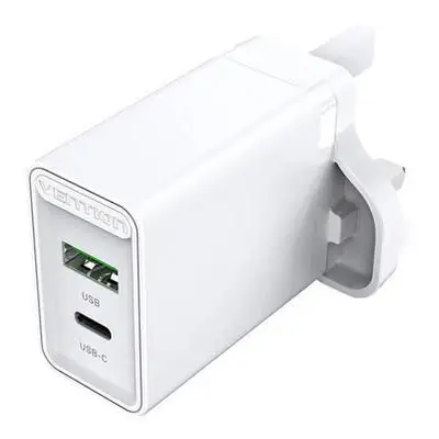 USB-A, USB-C Wall Charger Vention FBBW0-UK 18W/20W UK White,