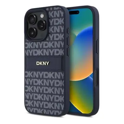 DKNY PU Leather Repeat Pattern Tonal Stripe Zadní Kryt pro iPhone 16 Pro Max Blue