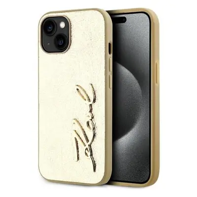 Karl Lagerfeld Wrinkled PU Signature Logo Zadní Kryt pro iPhone 15 Gold