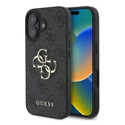 Guess PU 4G Metal Logo Zadní Kryt pro iPhone 16 Grey