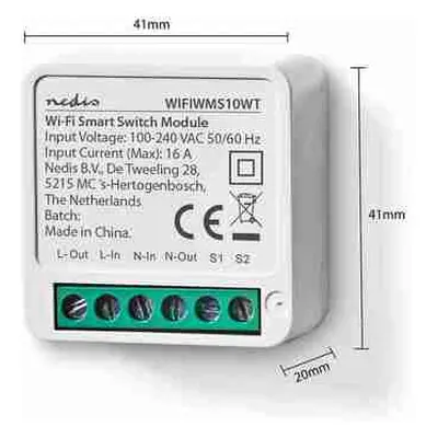 Nedis WIFIWMS10WT - SmartLife Spínač Wi-Fi | 3680 W | Připojení terminálu | Aplikace ke stažení 