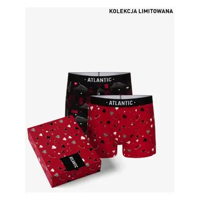 Atlantic Pánské boxerky Love 2Pack + dárková krabička - černá, červená Velikost: XXL