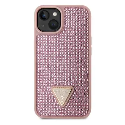 Guess Rhinestones Triangle Metal Logo Kryt pro iPhone 14 Pink