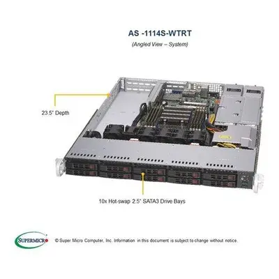 SUPERMICRO A+ Server 1U 1x SP3, 8x DDR4, 10x 2,5" (2xNVMe opt.), 2x500W(plat), 2x10GbE, IPMI, AS