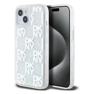 DKNY Liquid Glitter Checkered Pattern Zadní Kryt pro iPhone 15 Transparent