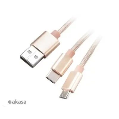 AKASA USB2.0 kabel 2v1 / AK-CBUB42-12GL / 1x USB2.0 na Micro-B a Type-C / 1,2m / zlatý