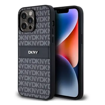 DKNY PU Leather Repeat Pattern Tonal Stripe Zadní Kryt pro iPhone 14 Pro Black