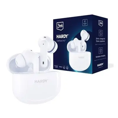 3mk HF, sluchátka Bluetooth HARDY LifePods Pro, stereo, nabíjecí pouzdro, bílá