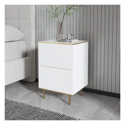 Hanah Home Nightstand Imaj - Marble, White