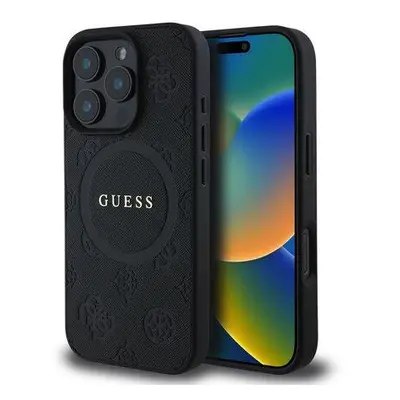 Guess Saffiano Peony Stamp MagSafe Zadní Kryt pro iPhone 16 Pro Black