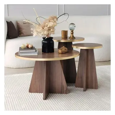 Hanah Home Coffee Table Set Mushroom 2 - Gold, Walnut