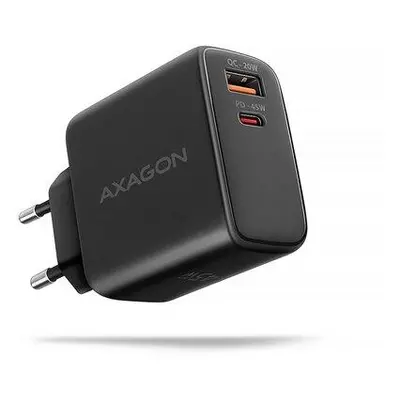 AXAGON ACU-PQ45 GaN nabíječka do sítě 45W, 2x port (USB-A + USB-C), PD3.0/PPS/QC4+/SFC 2.0/AFC/A