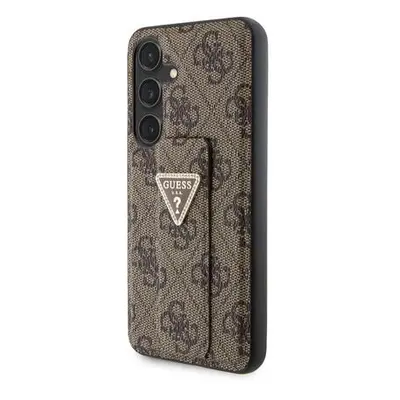 Guess PU Grip Stand 4G Strass Triangle Metal Logo kryt Samsung Galaxy S24 hnědý