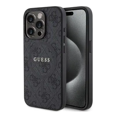 Guess PU Leather 4G Colored Ring MagSafe Zadní Kryt pro iPhone 15 Pro Black