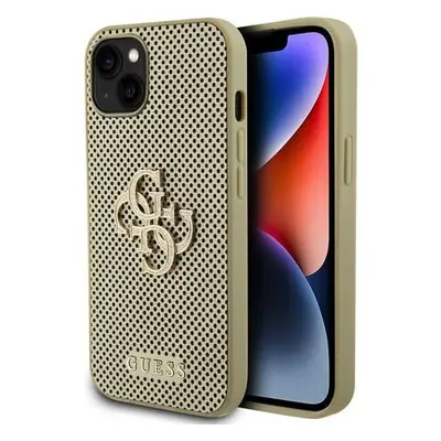 Guess PU Perforated 4G Glitter Metal Logo Zadní Kryt pro iPhone 15 Gold