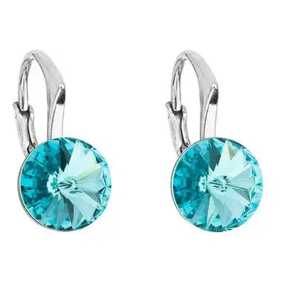 Evolution Group Stříbrné náušnice visací s krystaly Swarovski modré kulaté 31229.3 light turquoi