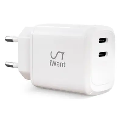 iWant dvojitá USB-C nabíječka 45W bílá