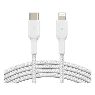 BELKIN kabel oplétaný USB-C - Lightning, 2m, bílý