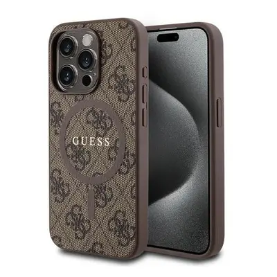 Guess PU Leather 4G Colored Ring MagSafe Zadní Kryt pro iPhone 15 Pro Max Brown