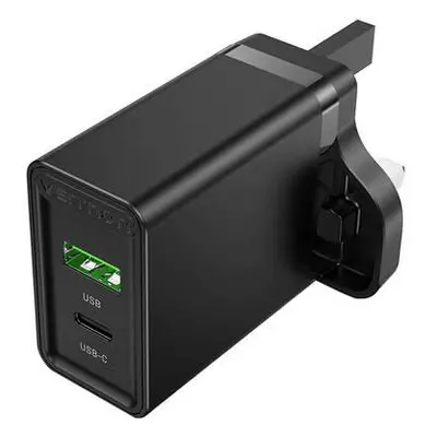 USB-A, USB-C Wall Charger Vention FBBB0-UK 18W/20W UK Black,