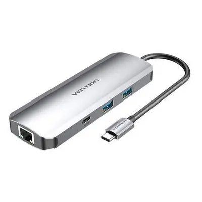 USB-C Docking Station to HDMI, USB-C, 2x USB3.0, RJ45, SD, TF, TRRS 3.5mm, PD 0.15m Vention TOMH