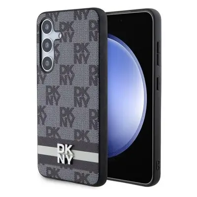 DKNY PU Leather Checkered Pattern and Stripe Zadní Kryt pro Samsung Galaxy S24 Black