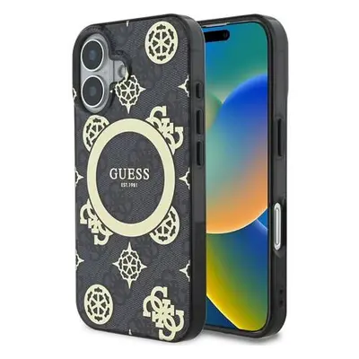 Guess IML 4G Peony MagSafe Zadní Kryt pro iPhone 16 Black