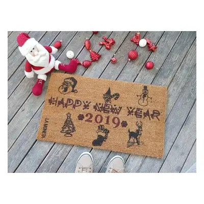 Aberto Design Coco Doormat Happy 2019 BrownBlack