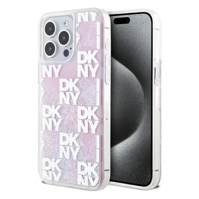 DKNY Liquid Glitter Checkered Pattern Zadní Kryt pro iPhone 15 Pro Max Pink