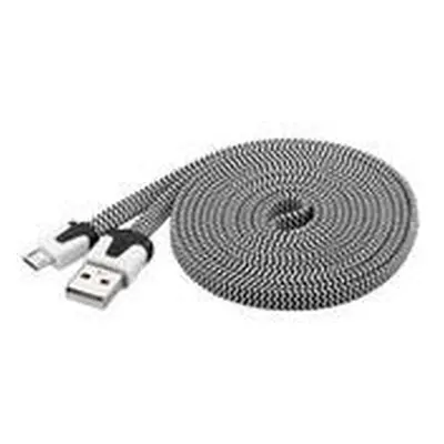 PremiumCord Kabel micro USB 2.0, A-B 2m, plochý textilní kabel, černo-bílý