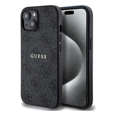 Guess PU Leather 4G Colored Ring MagSafe Zadní Kryt pro iPhone 15 Black