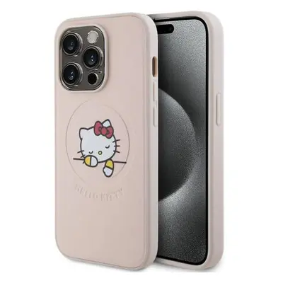 Hello Kitty PU Kitty Asleep Logo MagSafe Kryt iPhone 15 Pro růžový