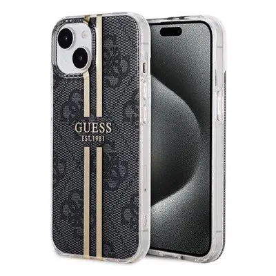 Guess IML 4G Gold Stripe Zadní Kryt pro iPhone 15 Black