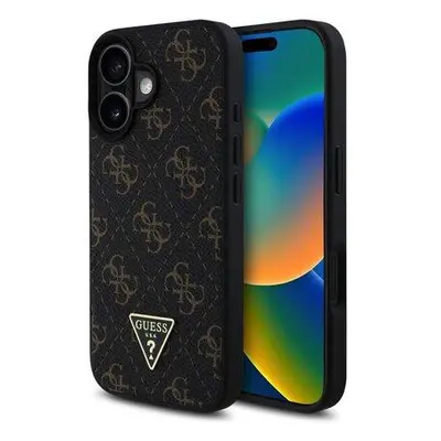 Guess PU Leather 4G Triangle Metal Logo Zadní Kryt pro iPhone 16 Black