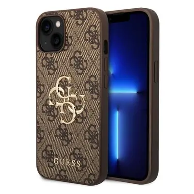 Guess PU 4G Metal Logo kryt iPhone 15 hnědý