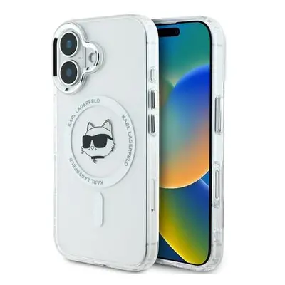 Karl Lagerfeld IML Choupette Head Metal Frame MagSafe Zadní Kryt pro iPhone 16 Transparent