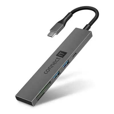 CONNECT IT CompactPRO USB-C hub + čtečka karet, (2xUSB-A 3.0, 1xUSB-C), externí, ANTRACITOVÝ