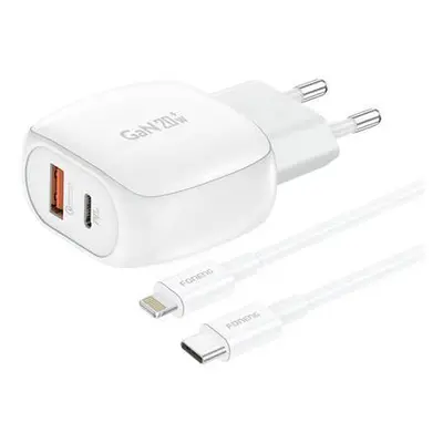 Foneng EU41 USB-C+USB-A 20W network charger + USB-C - Lightning cable (white)