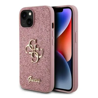 Pouzdro Guess iPhone 15 Glitter Script Big 4G růžové