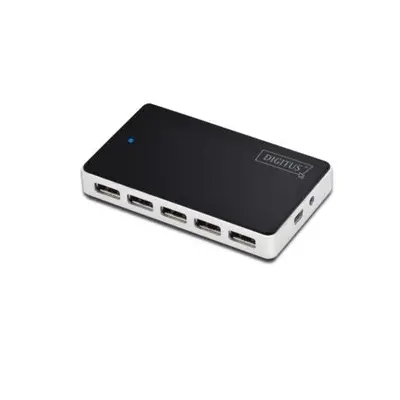 Digitus USB 2.0 Hub 10 port, 10x USB A / F, 1x USB mini vč. napájení 5V DC 4A, 1m, bl, DA-70229