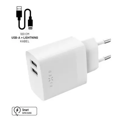 Set síťové nabíječky FIXED s 2xUSB výstupem a USB/Lightning kabelu, 1 metr, MFI, 17W Smart Rapid