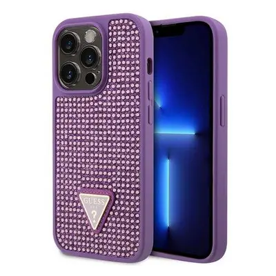 Guess Rhinestones Triangle Metal Logo Kryt pro iPhone 15 Pro Purple