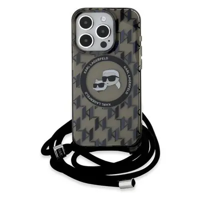 Karl Lagerfeld IML Monogram Crossbody K&CH Heads MagSafe Zadní Kryt pro iPhone 15 Pro Black