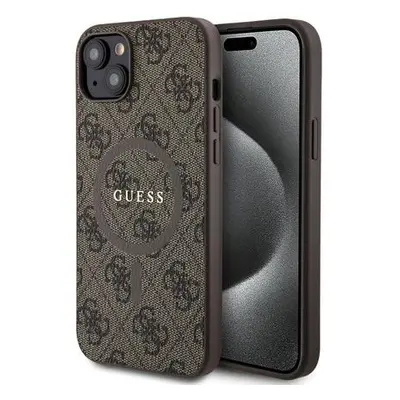 Guess PU Leather 4G Colored Ring MagSafe Zadní Kryt pro iPhone 15 Plus Brown