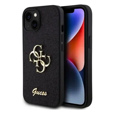 Guess PU Fixed Glitter 4G Metal Logo Zadní Kryt pro iPhone 13 Black